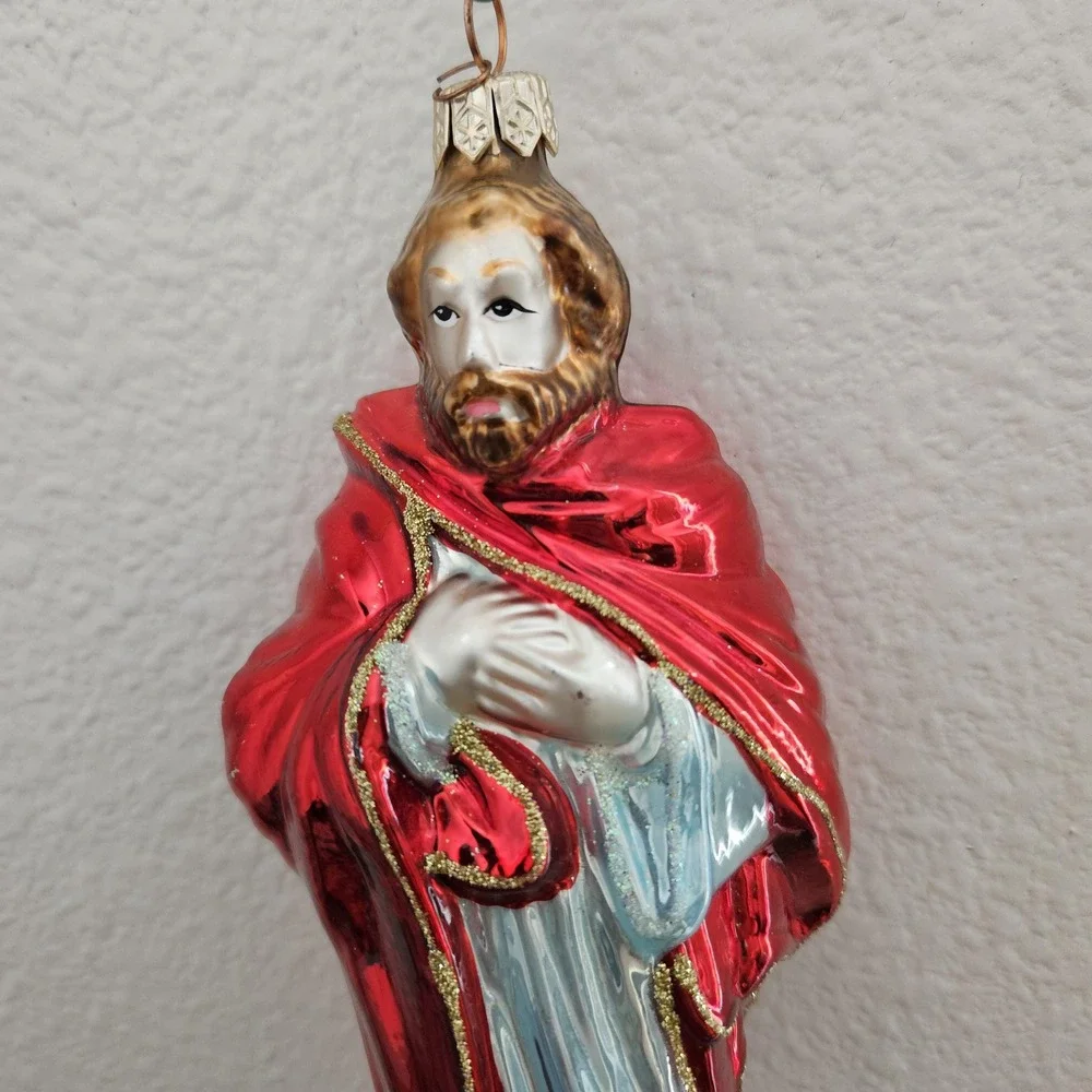 Glass Christmas ornament  Saint Joseph‎ with Red glitter rope